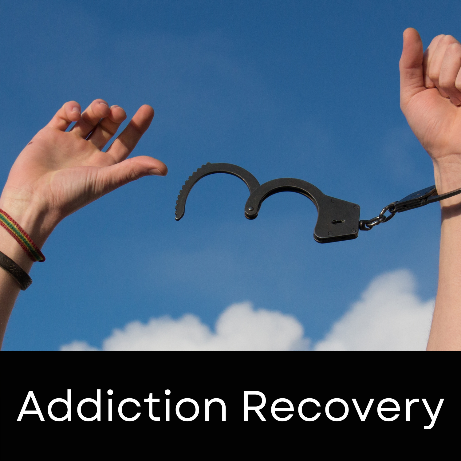 Addiction recovery, breaking free from handcuffs
