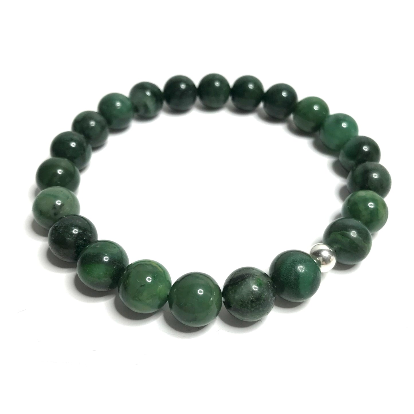 African Jade bead bracelet with a distinctive silver bead detail