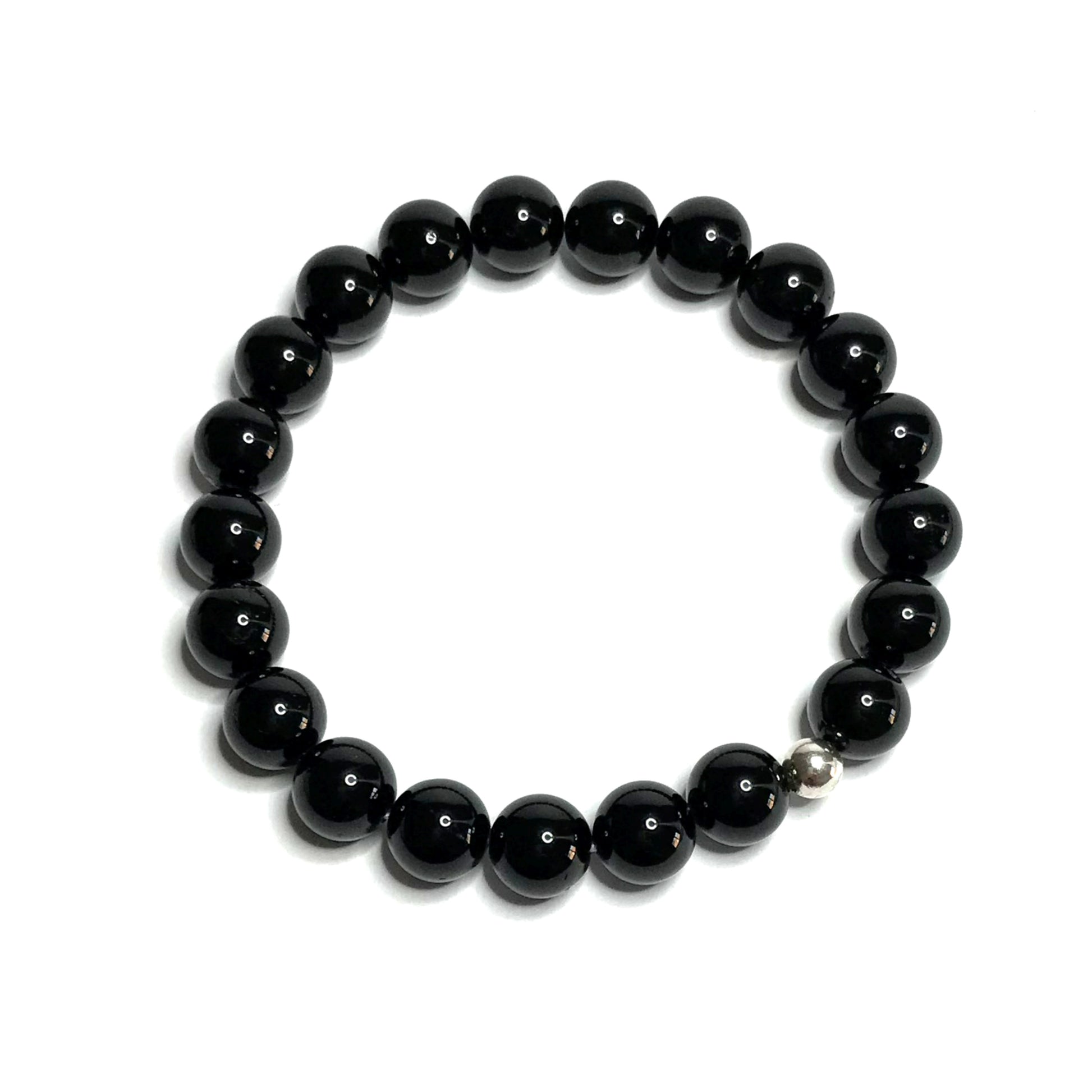 Black gemstone beaded stretch bracelet 