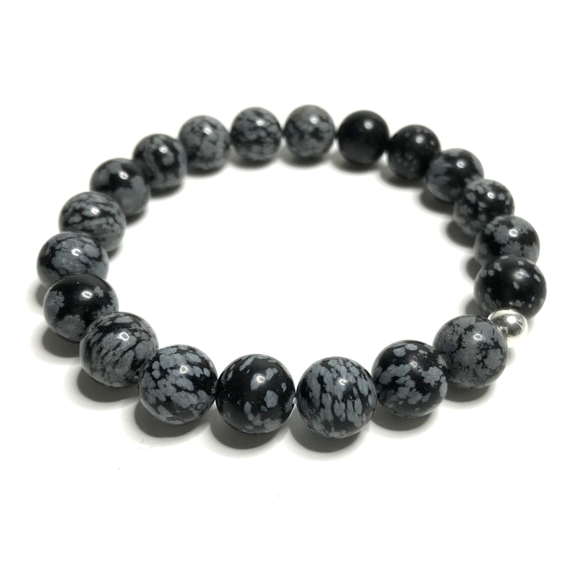 Snowflake Obsidian Beaded Stretch 
 Bracelet