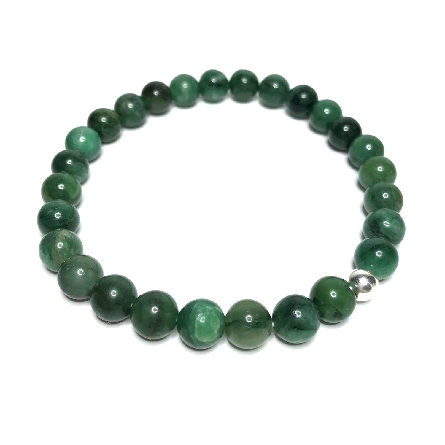 African Jade bracelet featuring a silver bead accent