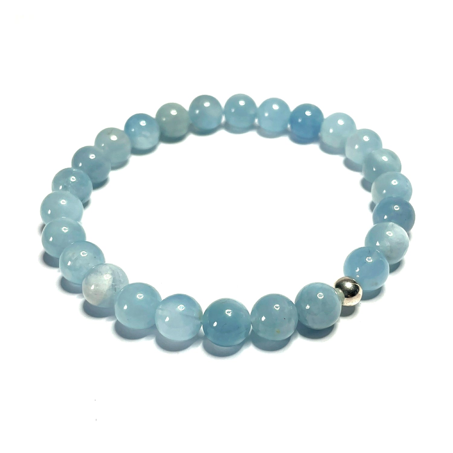 Aquamarine bracelet with sterling silver bead