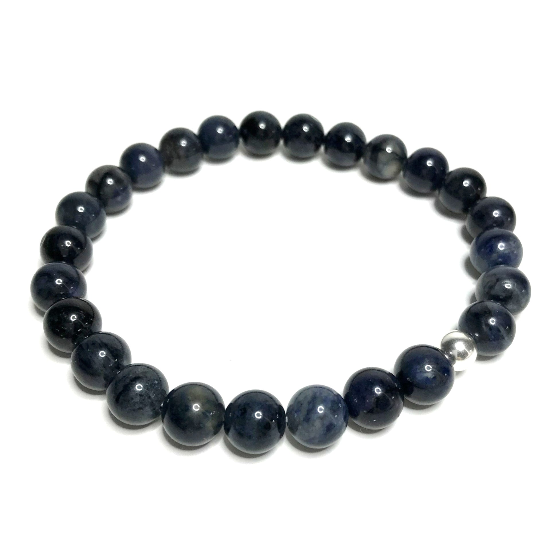 Dumortierite bracelet with sterling silver bead