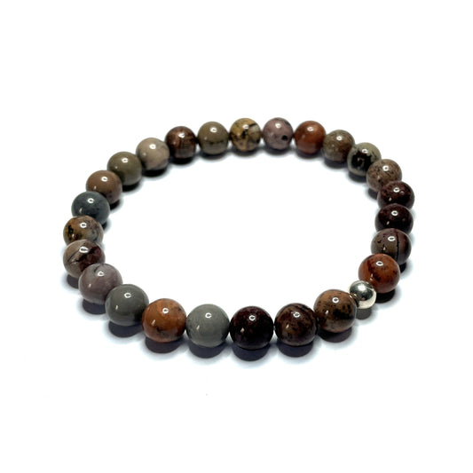 FLower jasper bracelet with sterling silver bead