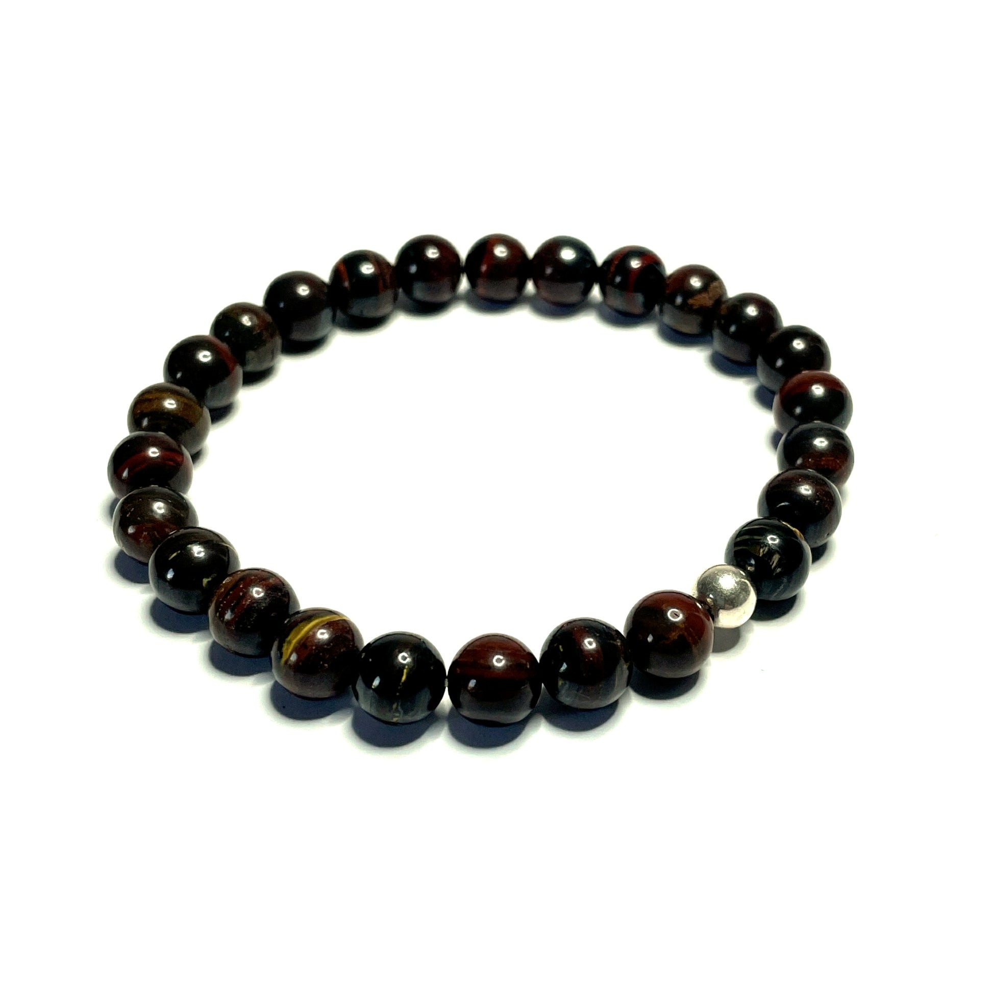 Red Iron Tiger Eye Bracelet with sterling silver bead