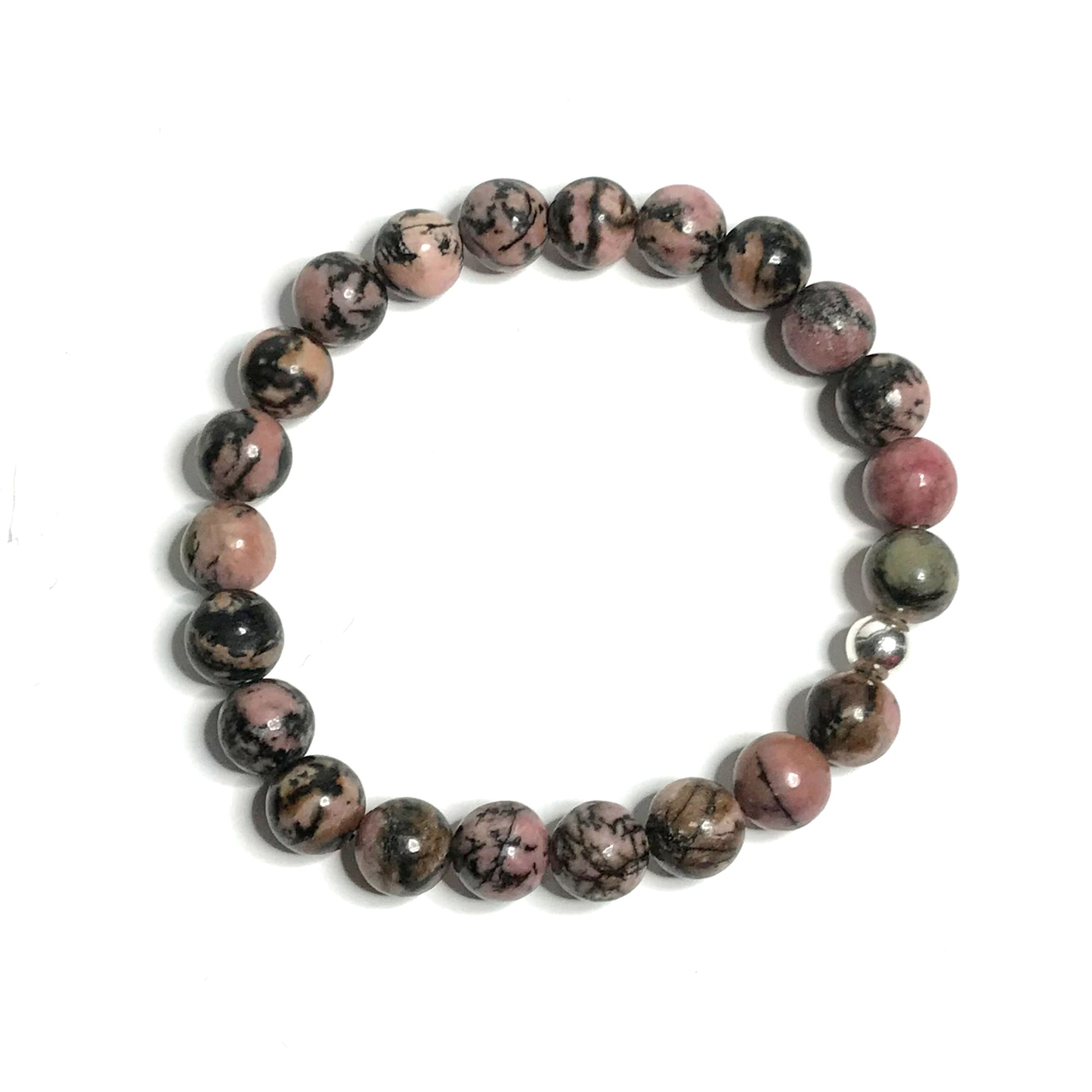 Rhodonite beaded stretch bracelet