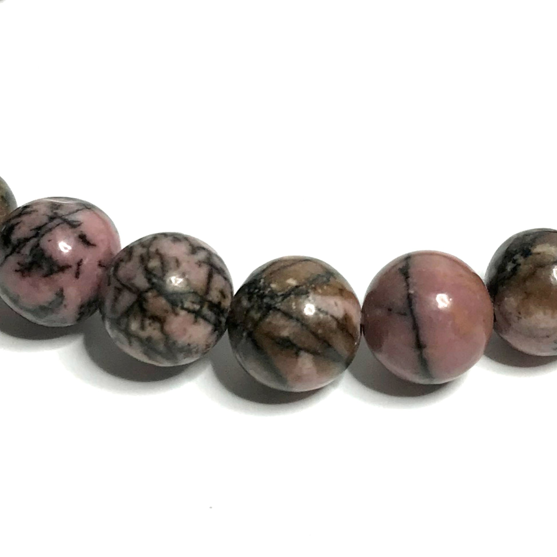 Close up of rhodonite beads