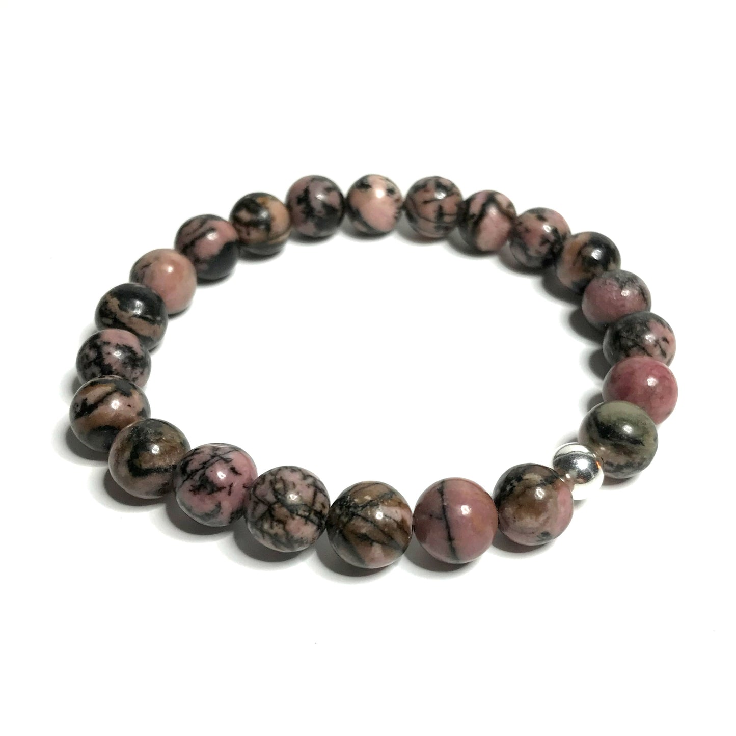 Rhodonite Bracelet with sterling silver bead