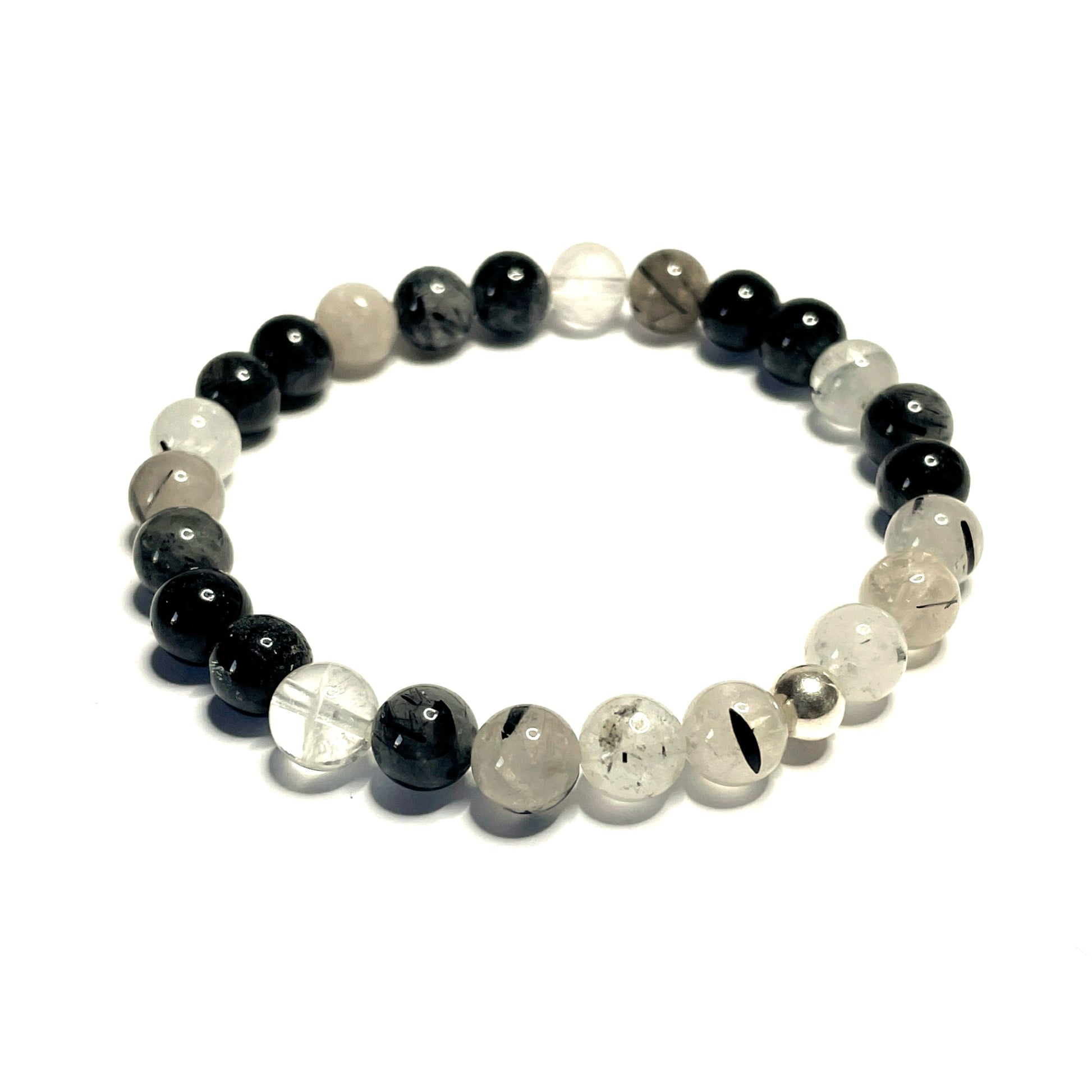 Tourmalinated Quartz Bracelet with sterling silver bead