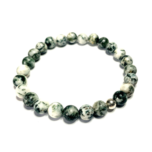 Tree Agate Bracelet with sterling silver bead