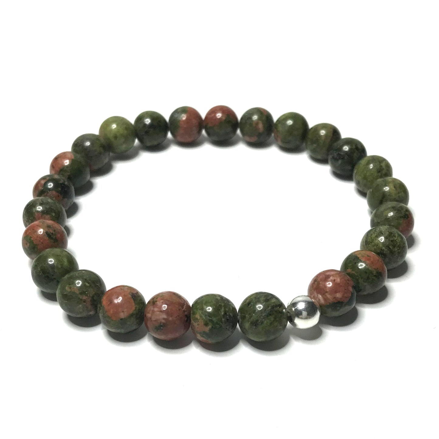 Unakite Bracelet with sterling silver bead