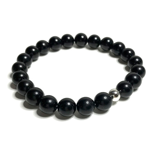 Black tourmaline bracelet with sterling silver bead