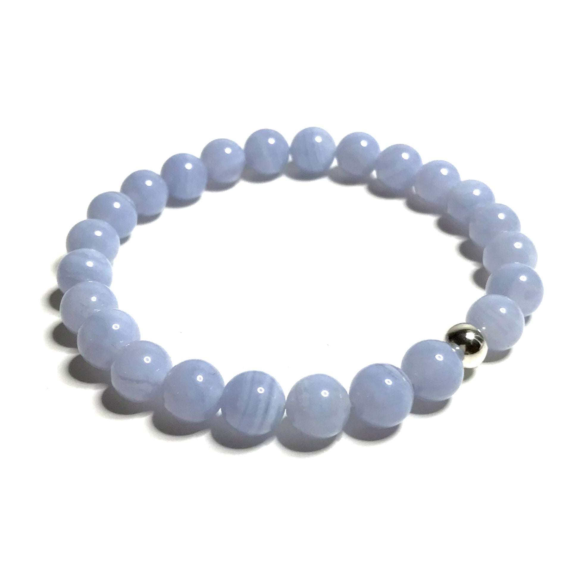 Blue lace agate bracelet with sterling silver bead