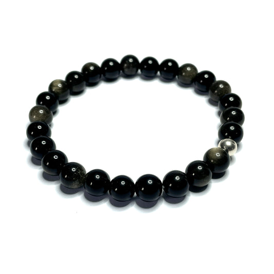 Golden Sheen Obsidian Bracelet with sterling silver bead