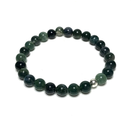 Moss Agate Bracelet with sterling silver bead