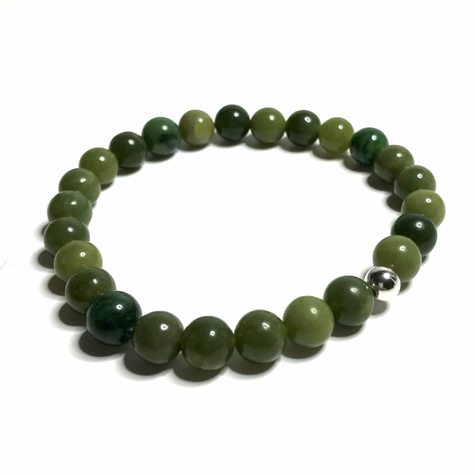 Nephrite Jade Bracelet with sterling silver bead