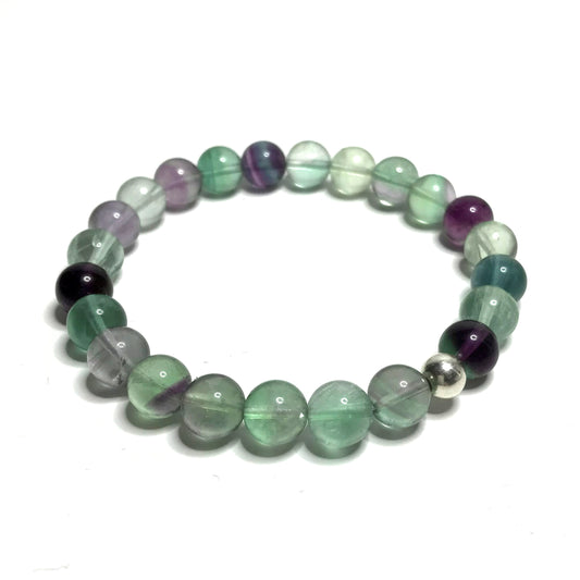 Rainbow Fluorite Bracelet with sterling silver bead