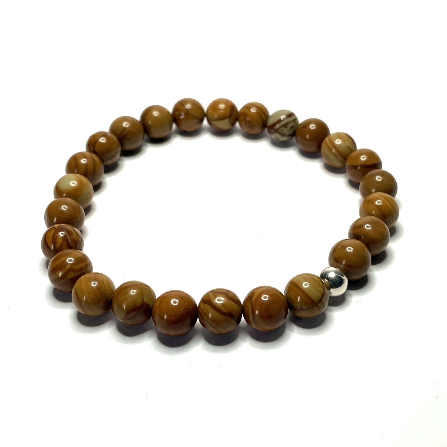 Wood Grain Jasper Bracelet with sterling silver bead