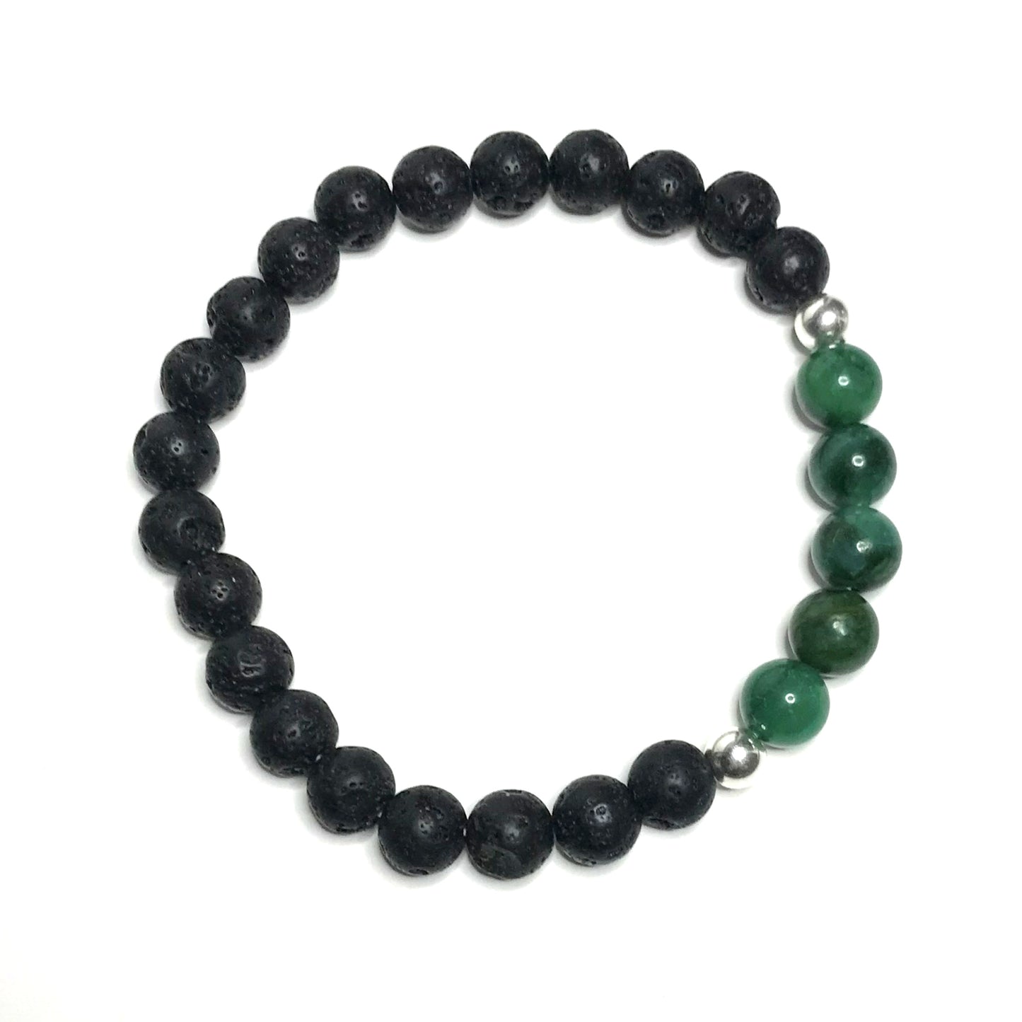 Dark green gemstone beads with lava bead bracelet