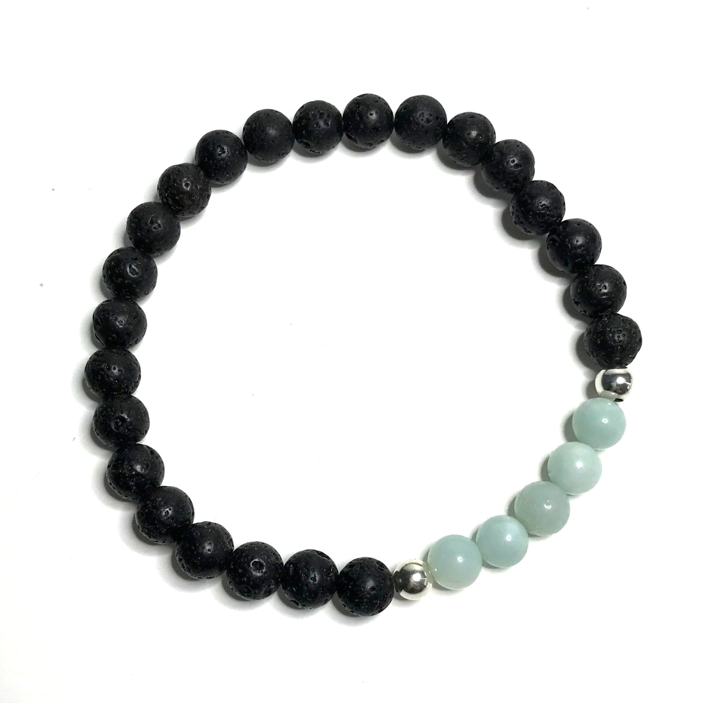 Pale green gemstone and lava bracelet