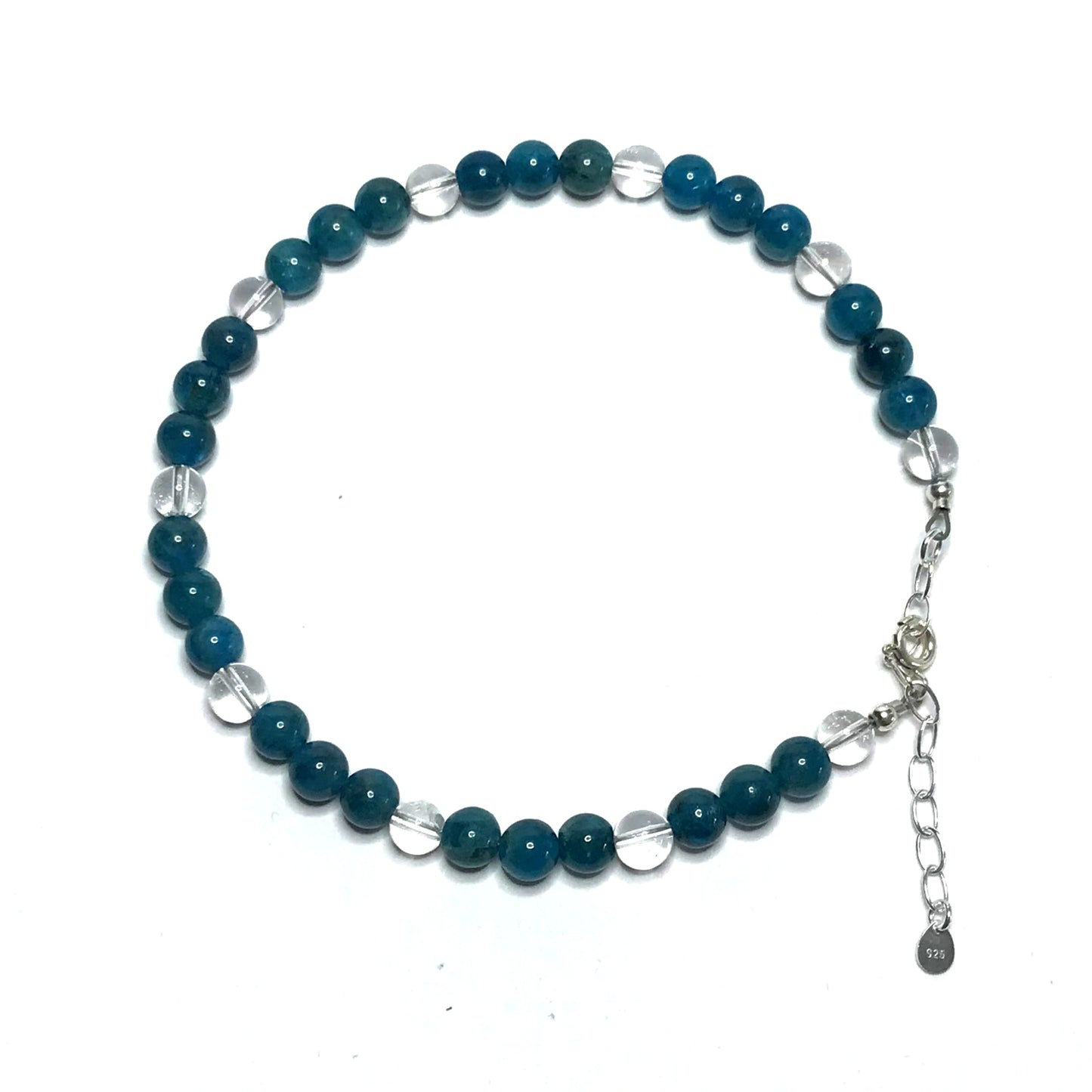 blue and clear gemstone bead anklet with sterling silver extender chain