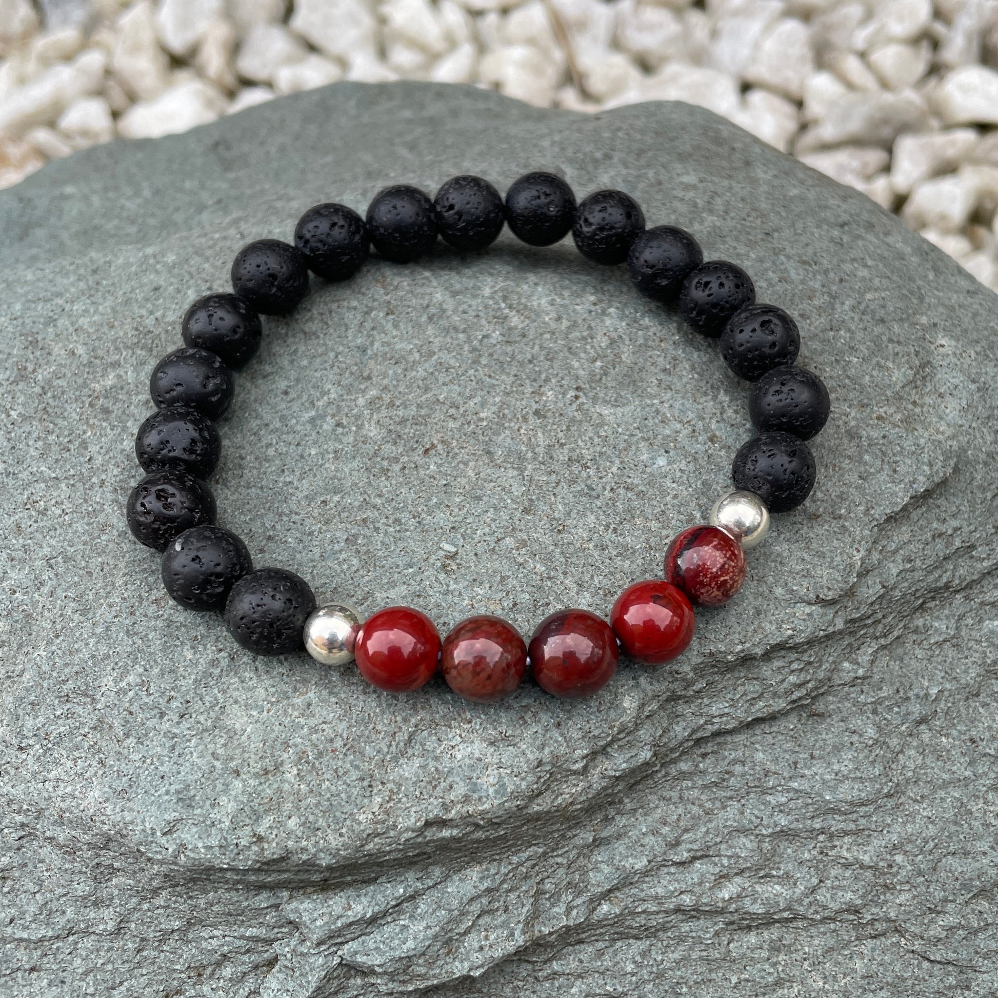 Apple jasper with lava rock crystal bracelet