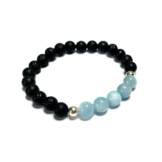 Aquamarine with Lava Rock Bracelet