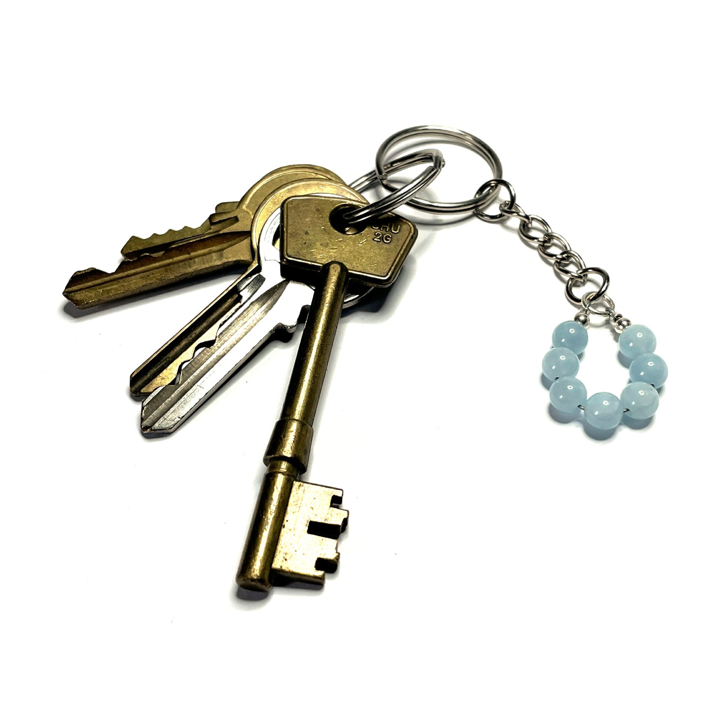 Aquamarine keychain with keys