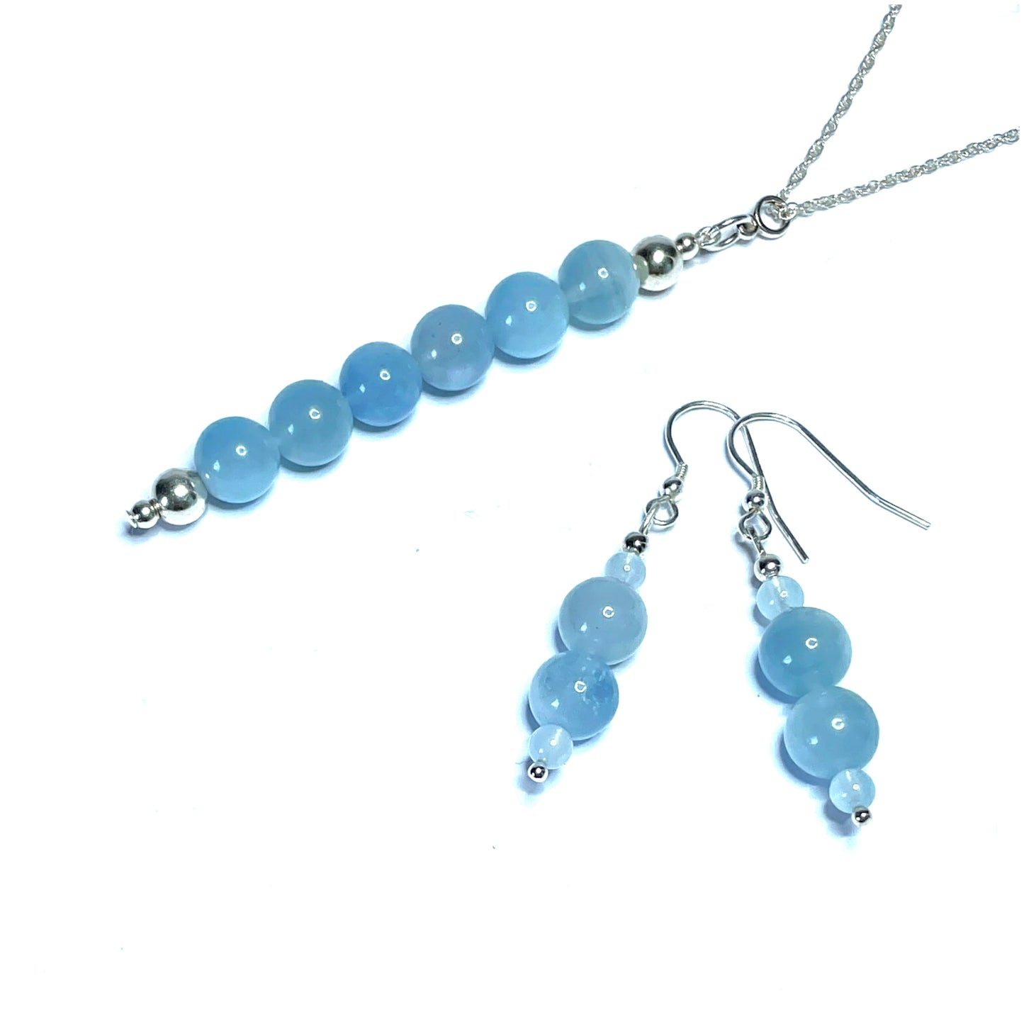 Aquamarine crystal pendant and earrings set