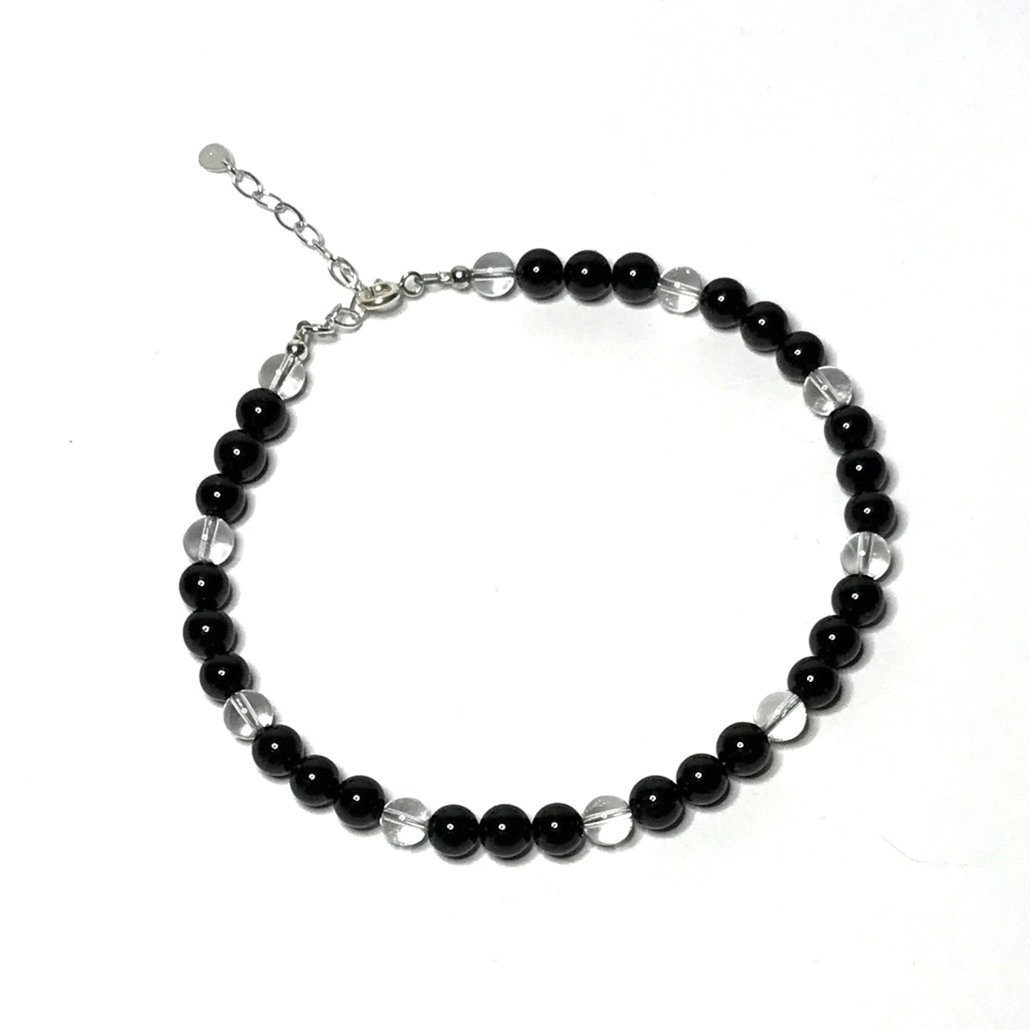 Black gemstone anklet with sterling silver extender chain