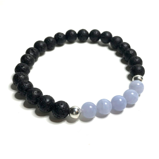 Blue lace agate bracelet with lava