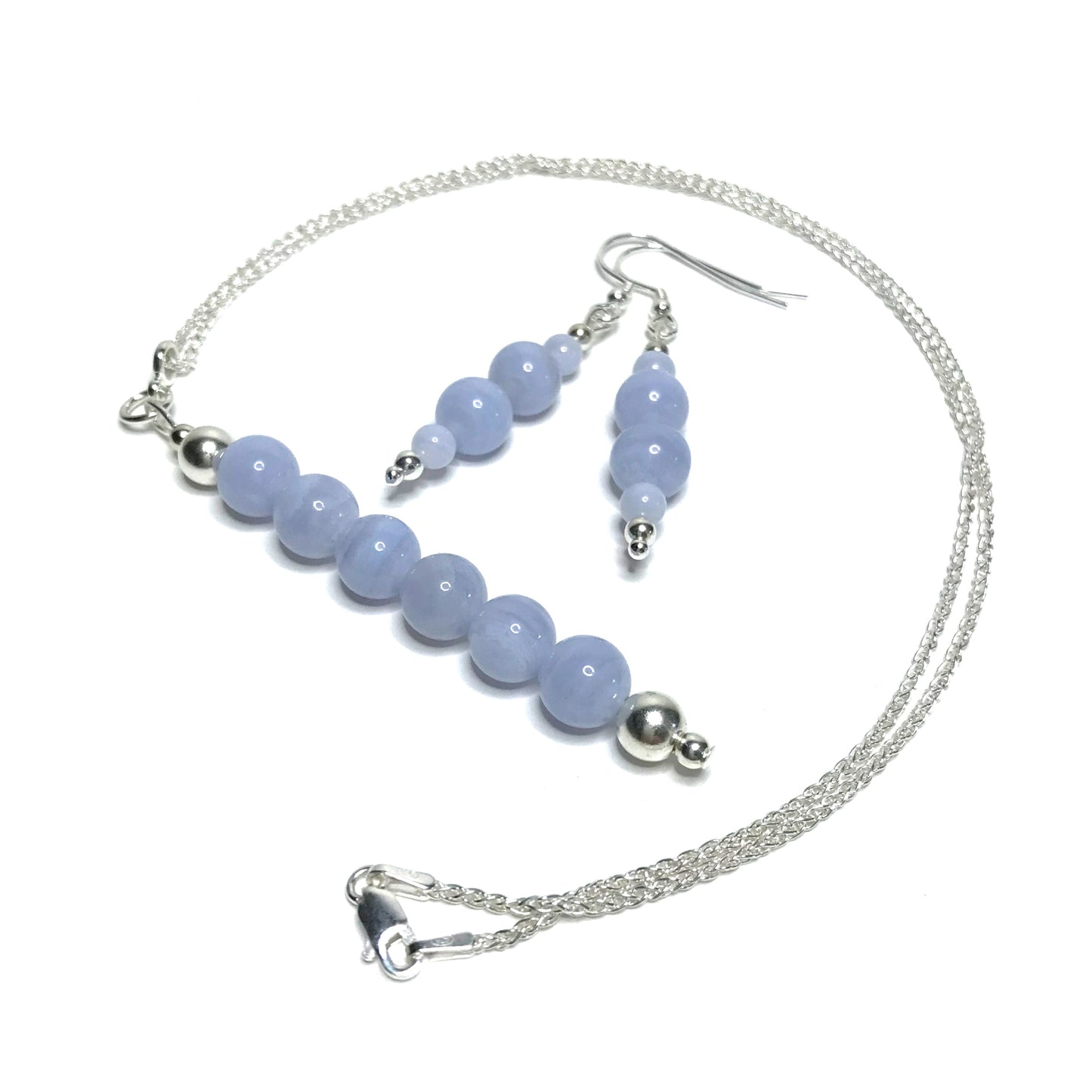 Blue lace agate pendant and matching earring set