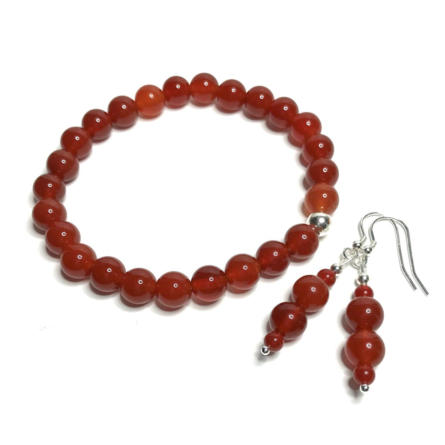 Carnelian bracelet with matching dangle earrings