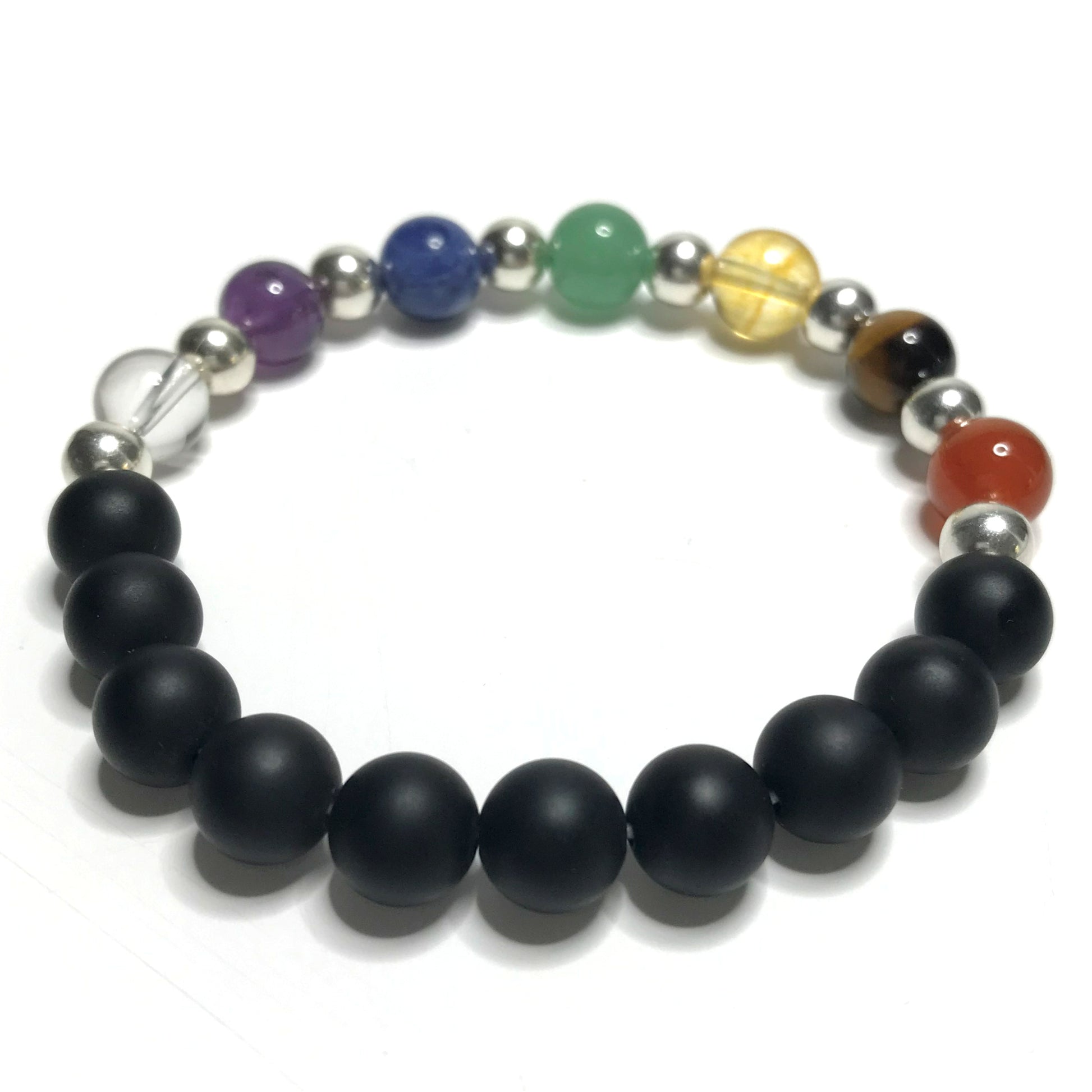 Chakra crystal bracelet with matte onyx