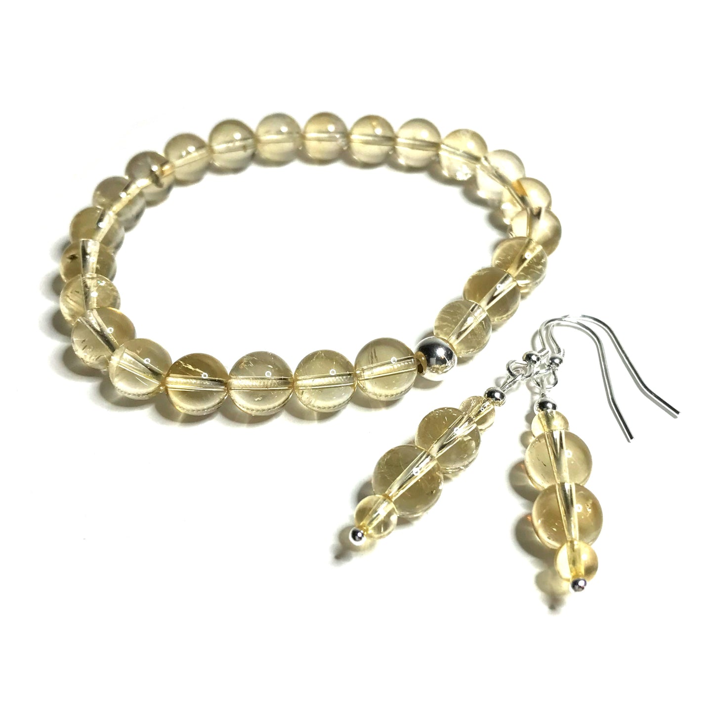 Citrine beaded bracelet and matching drop earrings