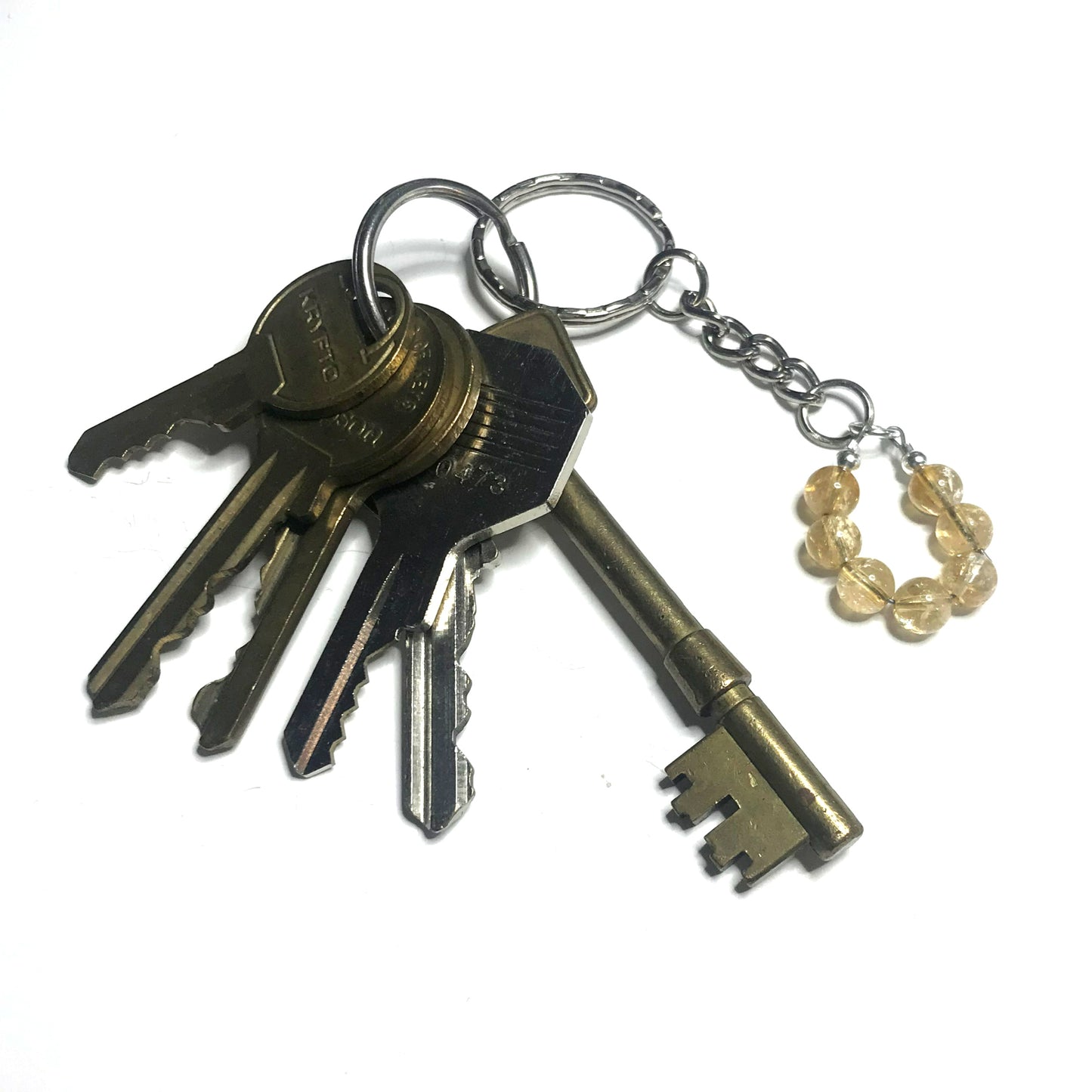 Citrine gemstone keychain with keys