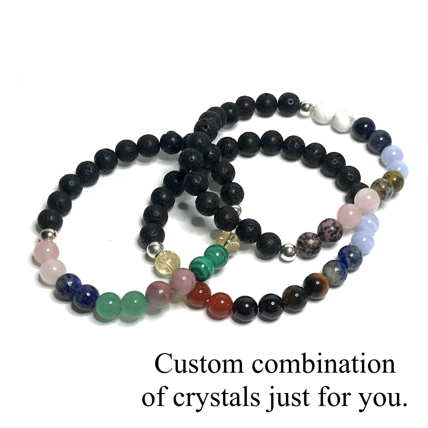 Custom bracelets with lava. Custom combination of crystals just for you