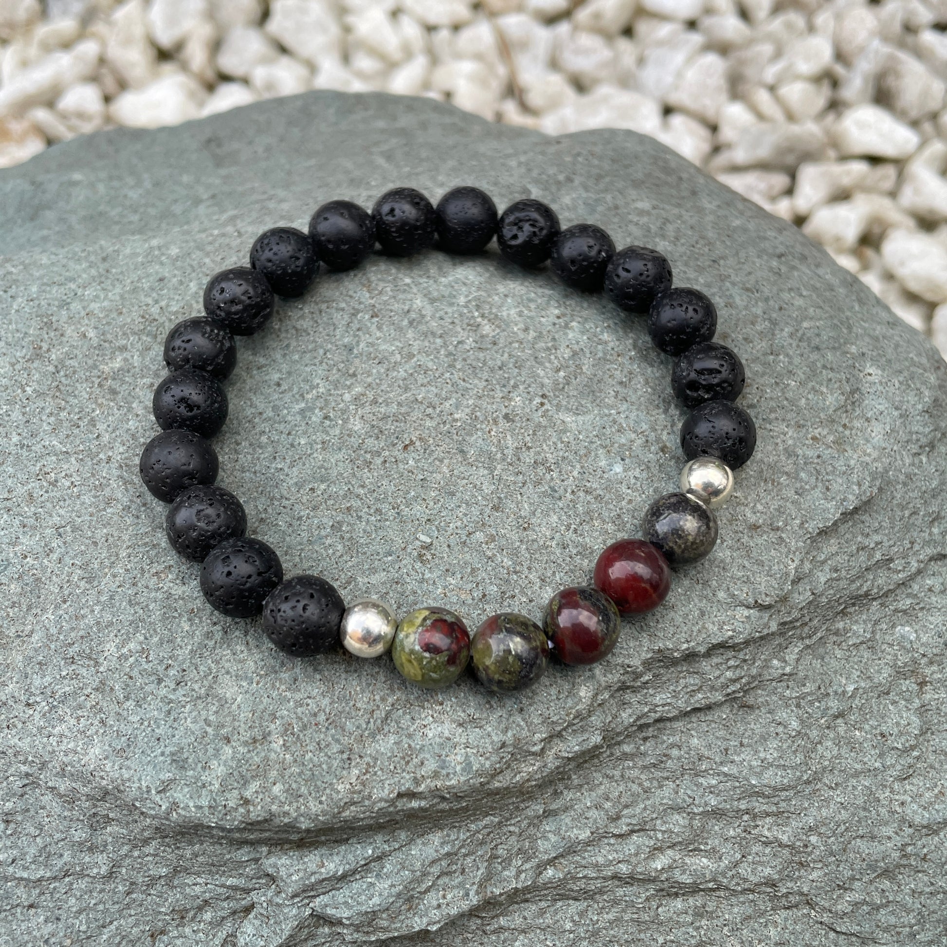 Dragons blood jasper with lava rock crystal bracelet