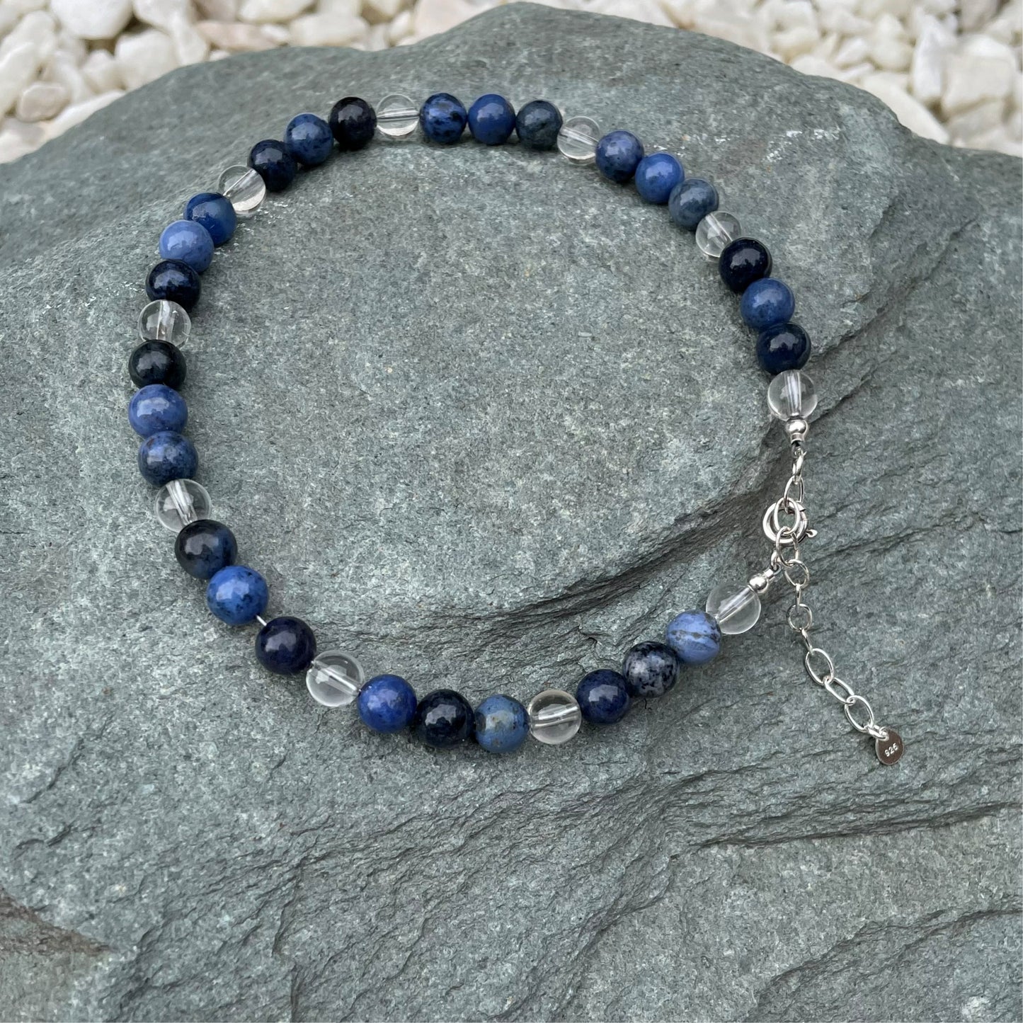 Dumortierite beaded crystal anklet