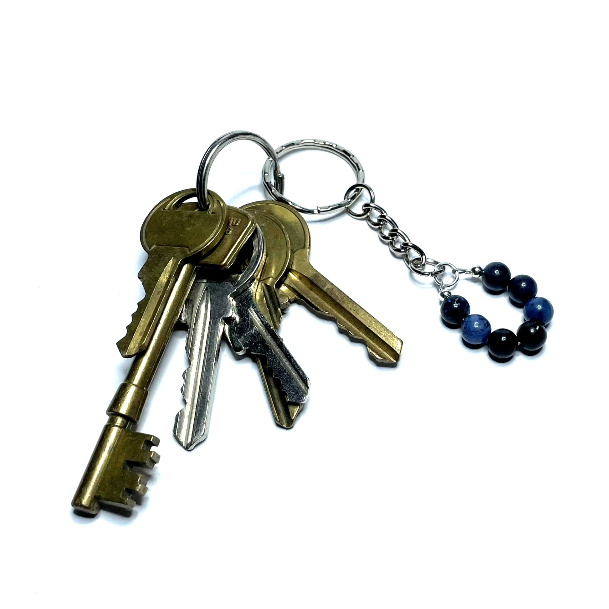 Dumortierite gemstone keychain with keys