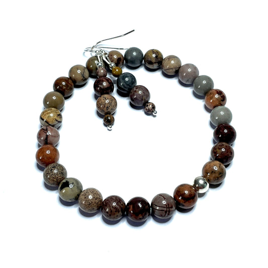 Flower Jasper Bracelet and Earrings Set