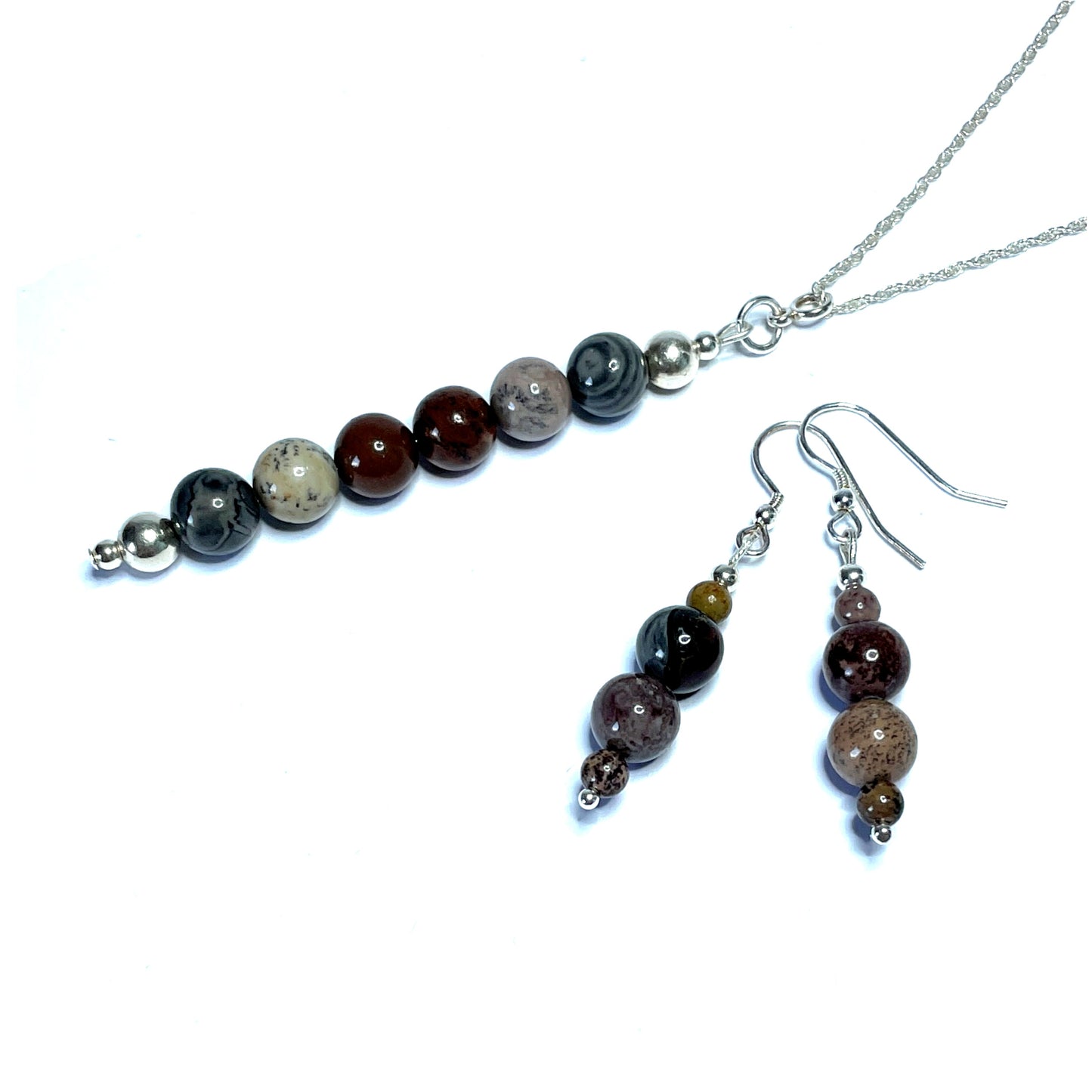 Flower jasper crystal pendant and earrings set