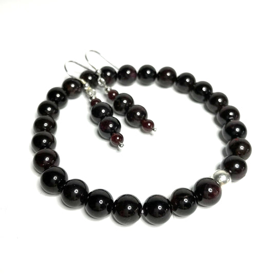 Garnet Bracelet and Earrings Set