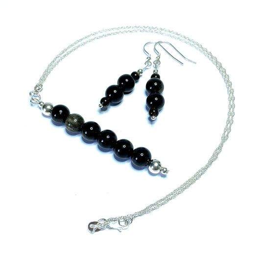Golden Sheen Obsidian Pendant and Earrings Set