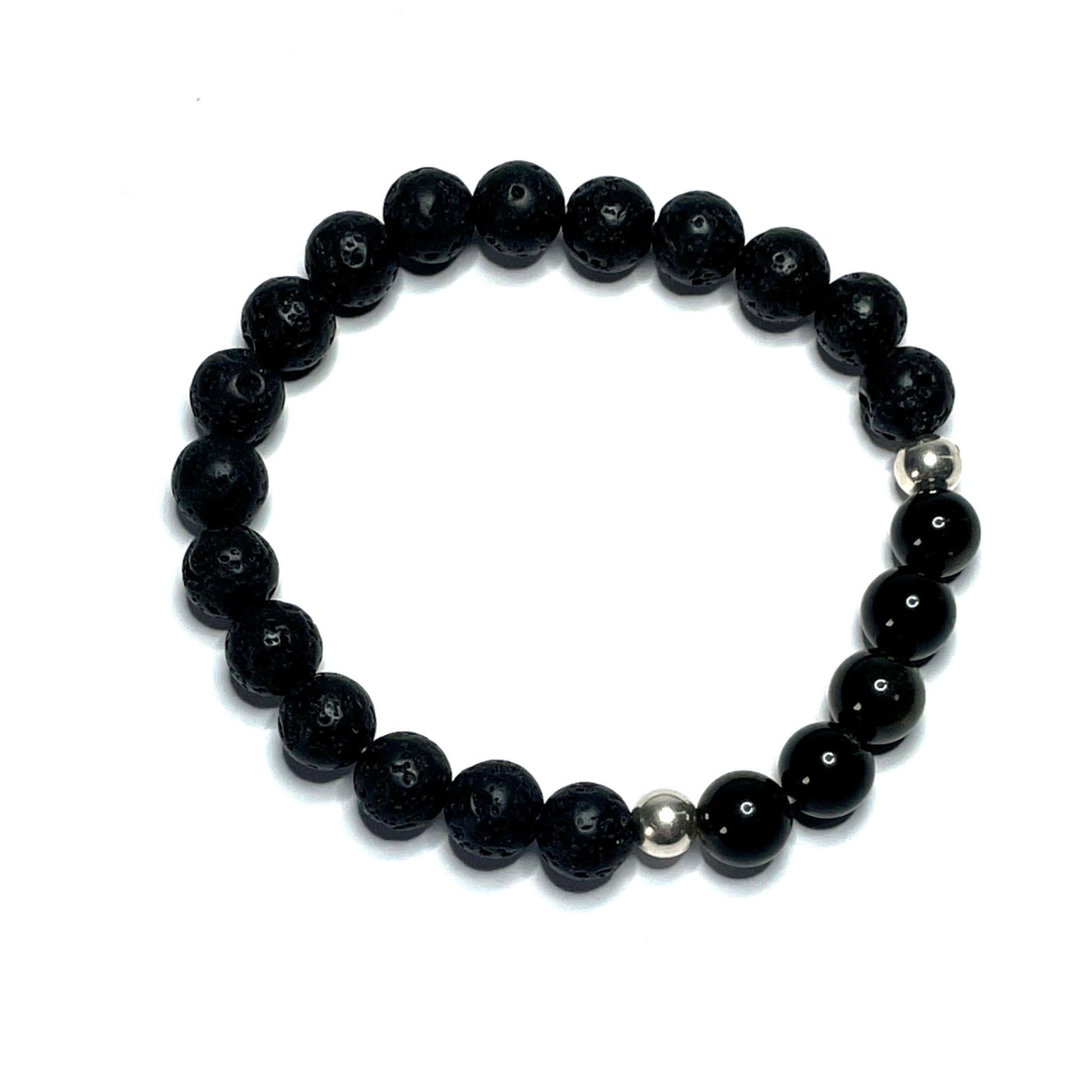 Golden sheen obsidian with lava rock gemstone bracelet