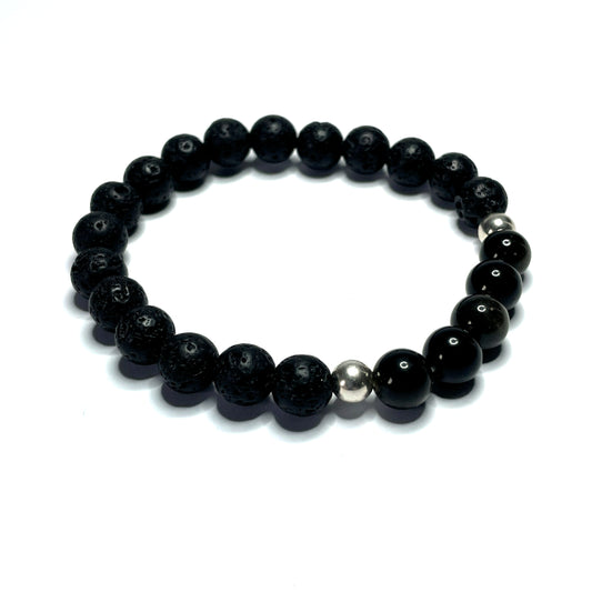 Golden Sheen Obsidian with Lava Rock Bracelet