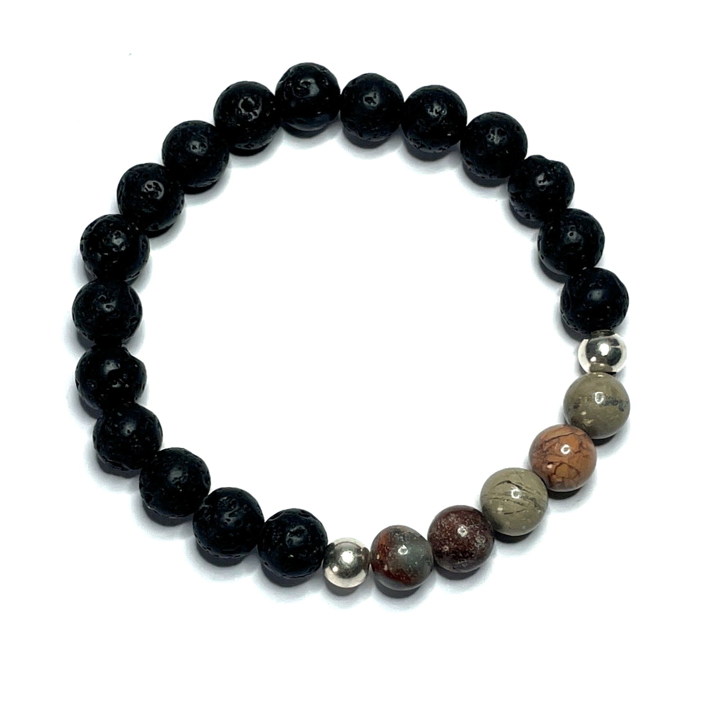 Impression jasper with lava rock gemstone bracelet