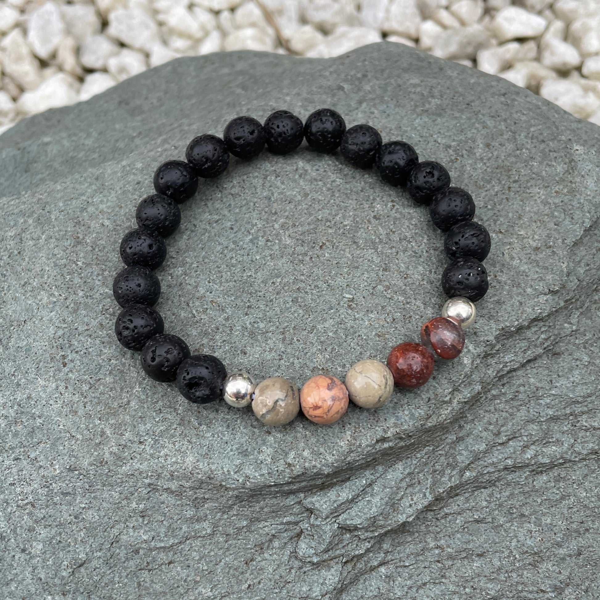 Impression jasper with lava rock crystal bracelet