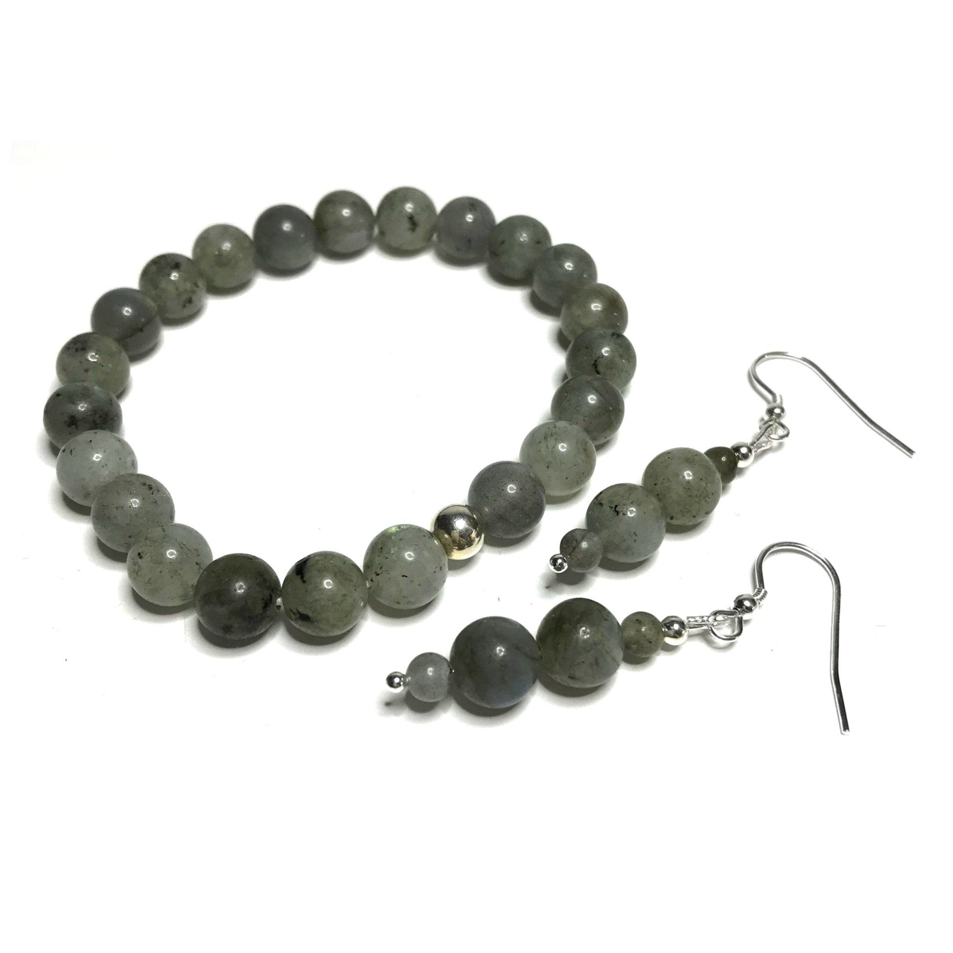 Labradorite bead bracelet with matching drop earrings