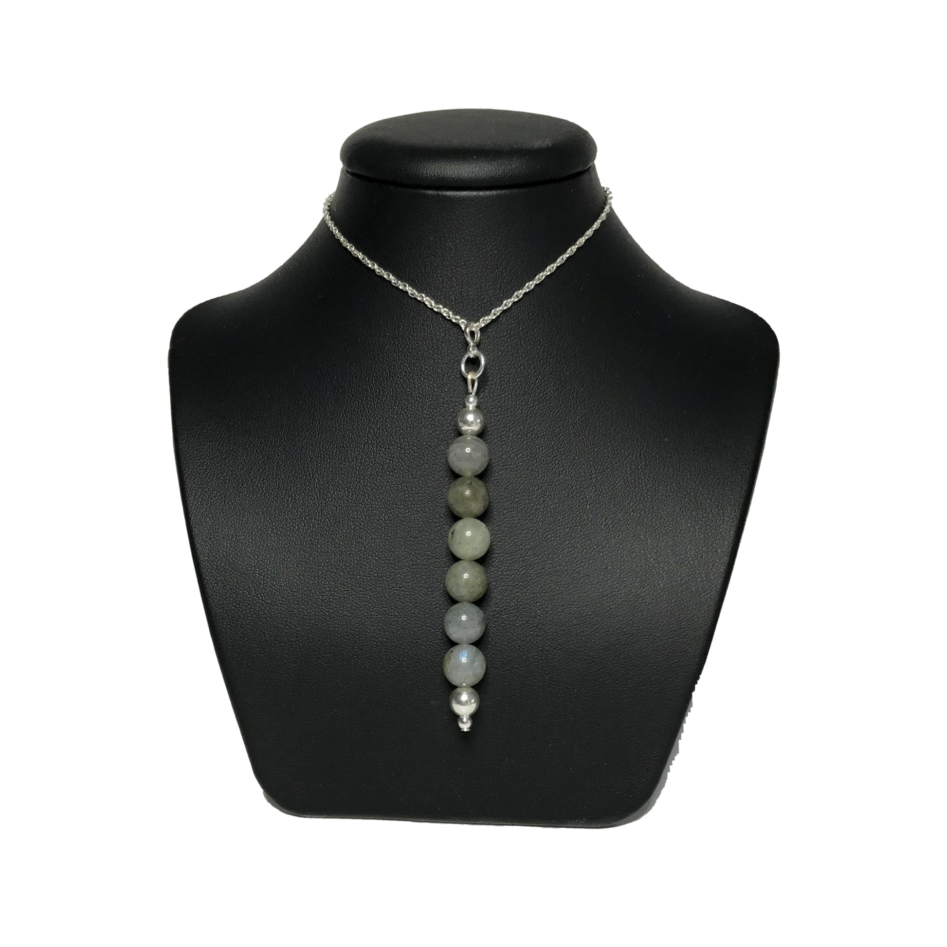 Labradorite pendant necklace on stand